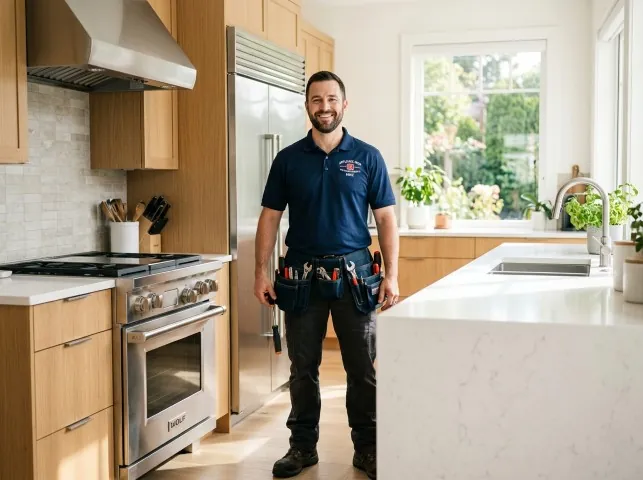 Appliance Repair Hero technician in a Akron, OH kitchen after an appliance repair